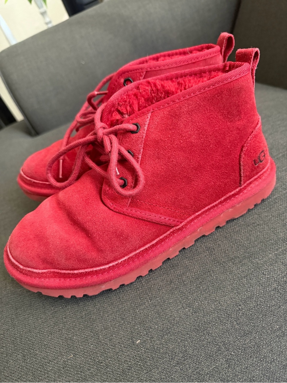 Ugg Neumel Red Suede Lace-Up Ankle Boots